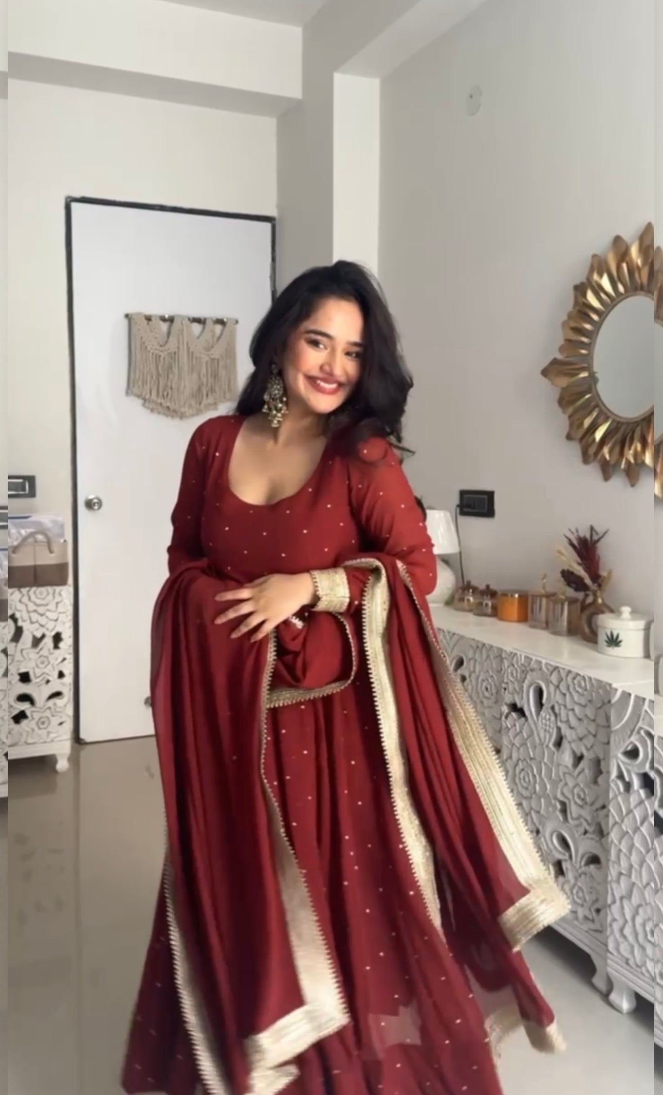 Nayara Ladies Burnt Orange Pure Georgette Anarkali Set