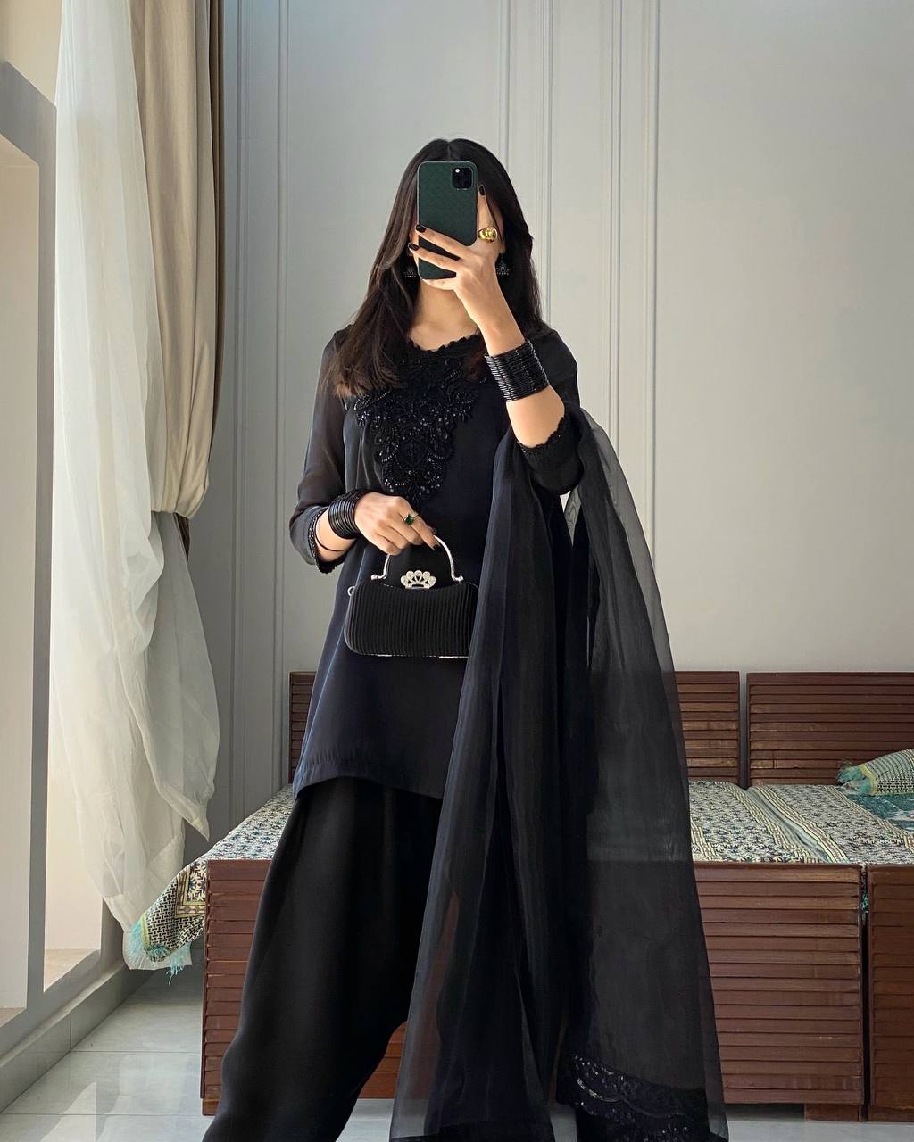 Black Beauty Pakistani Style French Creape Suit