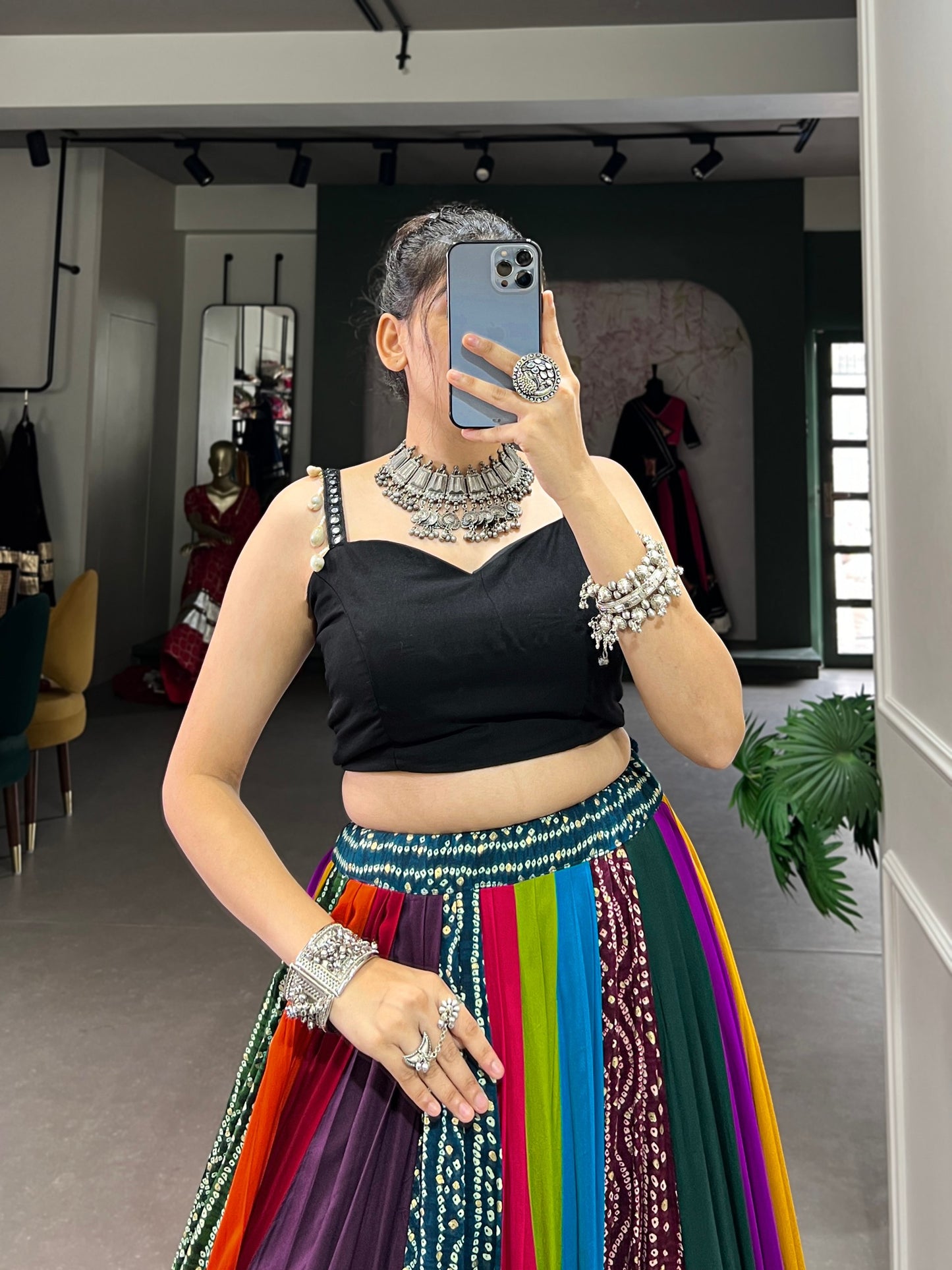 Twirls of Tradition Multicolor Bandhej Fusion Lehenga Choli