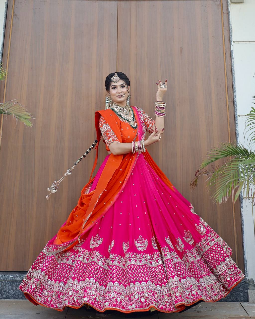 Radiant Maharani Charm Pink Orange Lehenga Choli