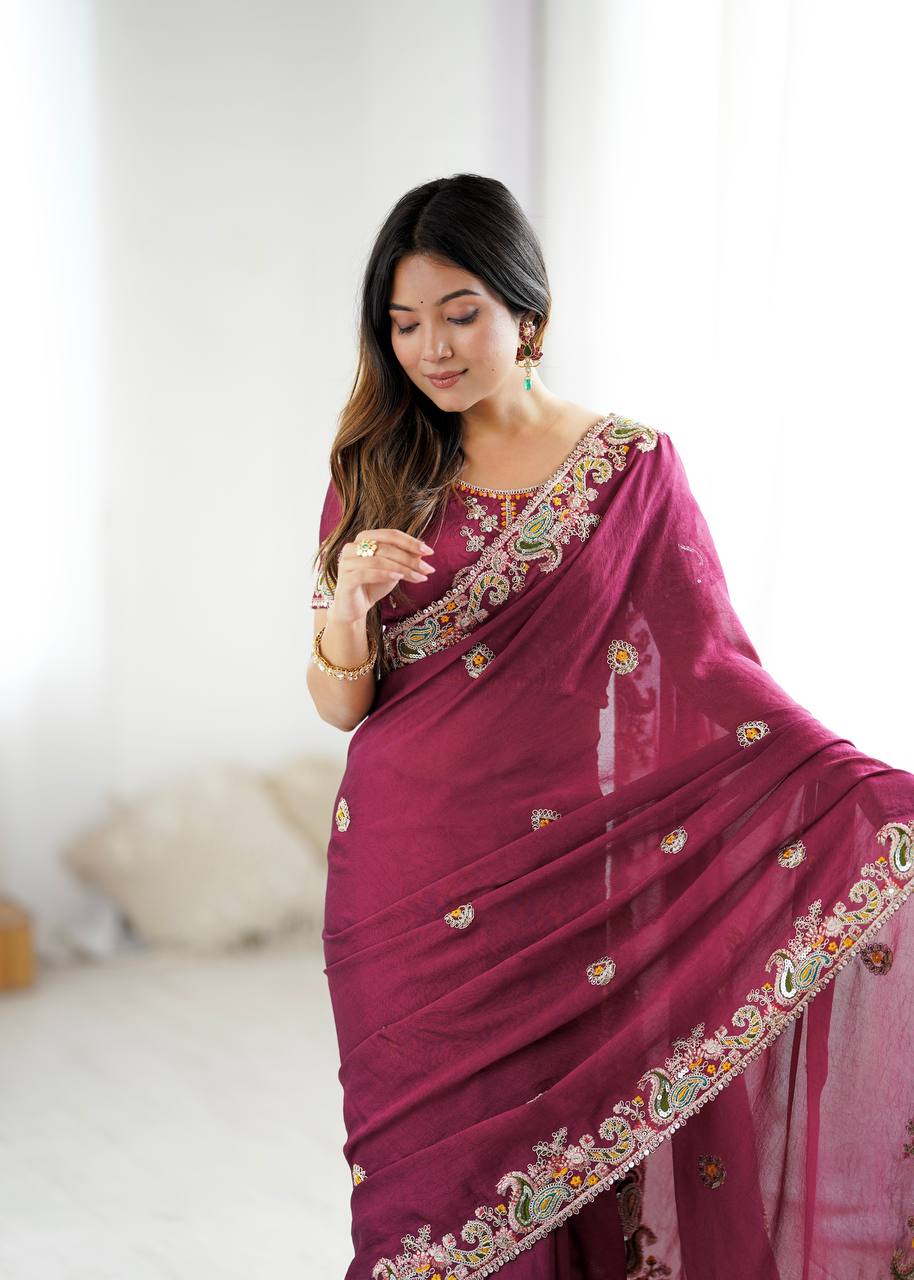 The Maharani Vibe Deep Maroon Saree