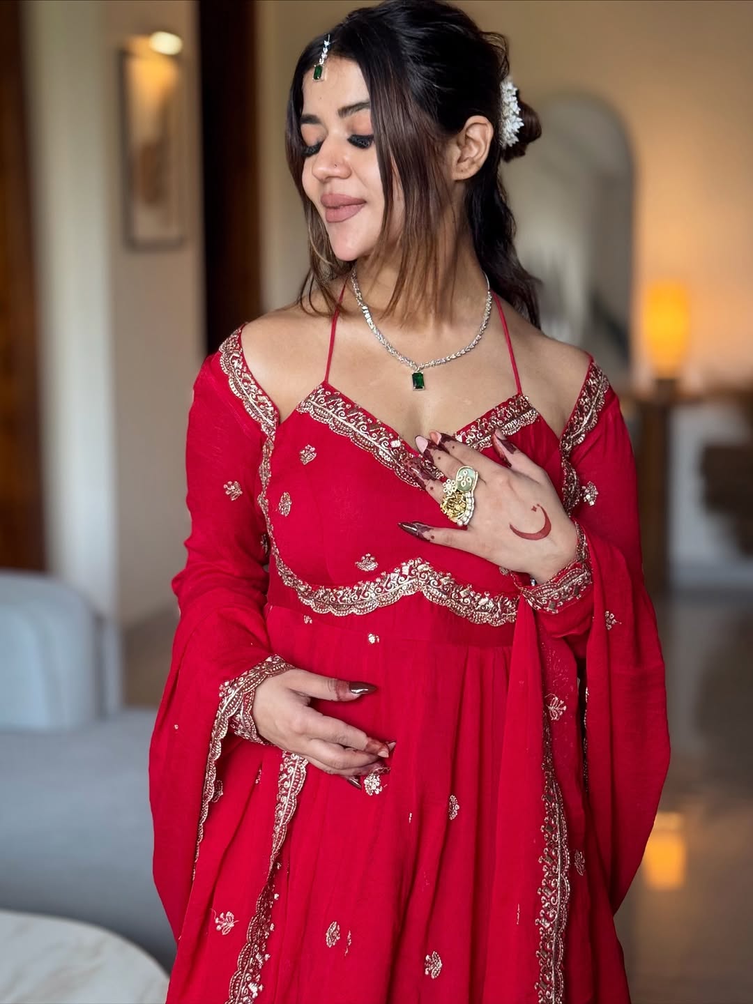 Red Chilli Slit Premium Anarkali Suit Set