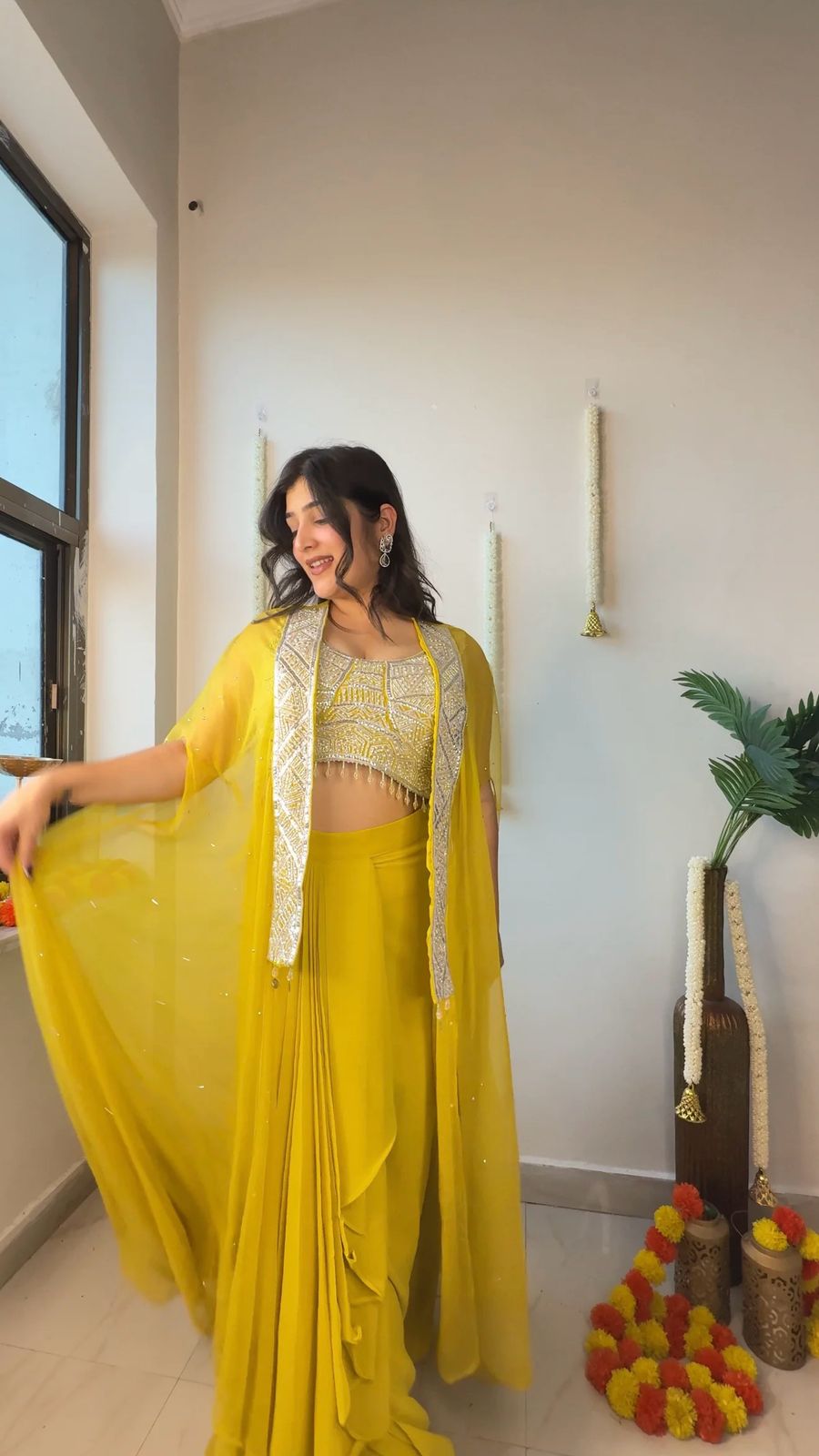 Sunshine Lemonlight Draped Three Piece Indo western