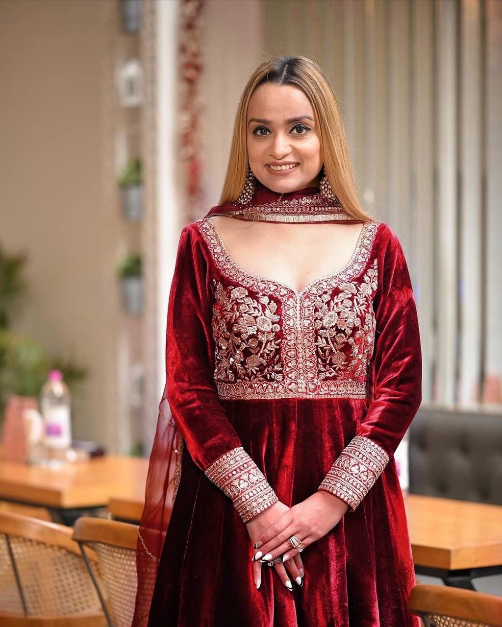 Royal Aura Heavy Velvet Embroidered Anarkali Gown with Plazzo and Dupatta