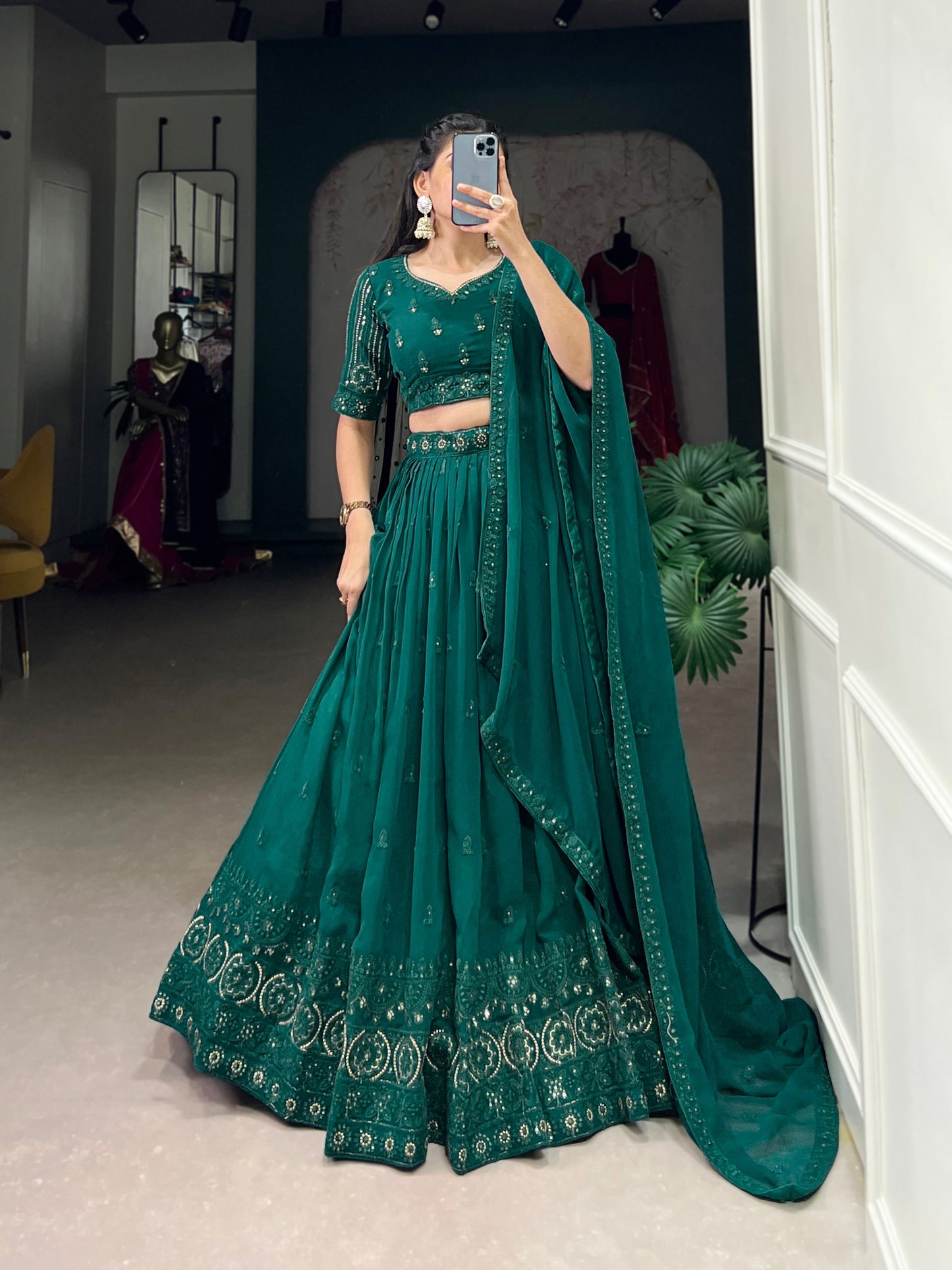Suhana Green Colored Georgette Lehenga Choli