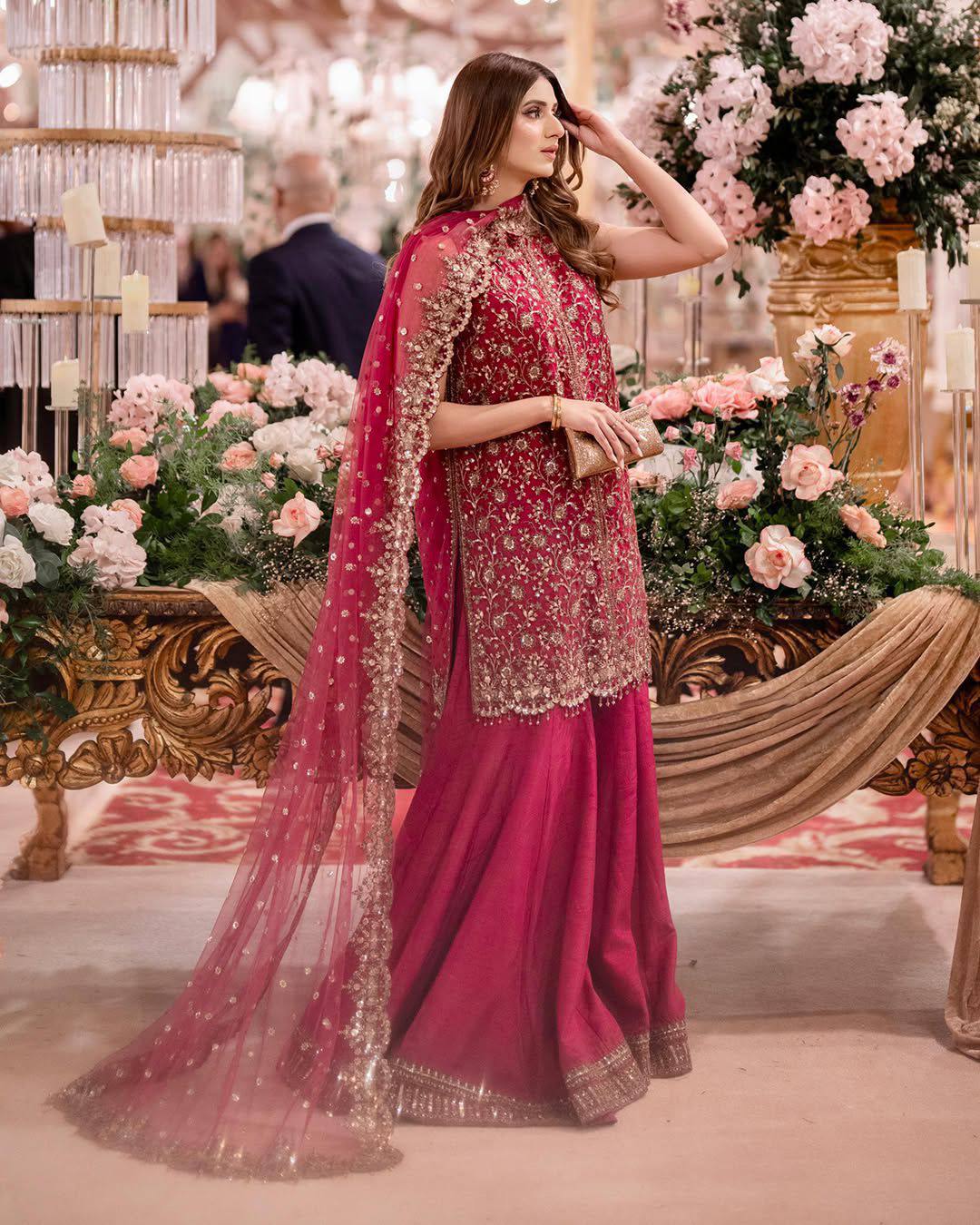 Rehanna Pink Blossom Heavy Embroidery Kurti-Plazzo Set