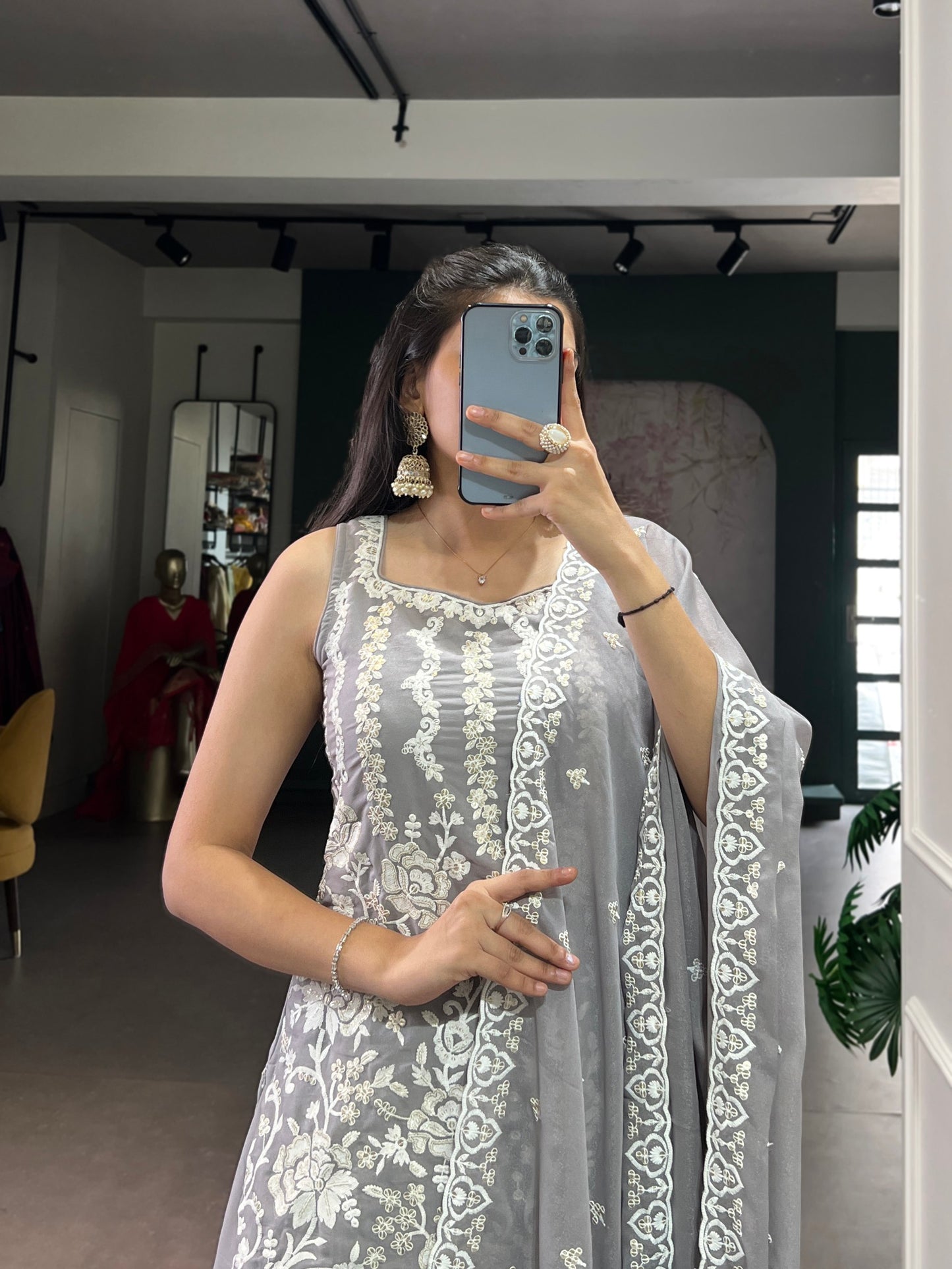 Smriti Mystic Grey Georgette Sharara Suit