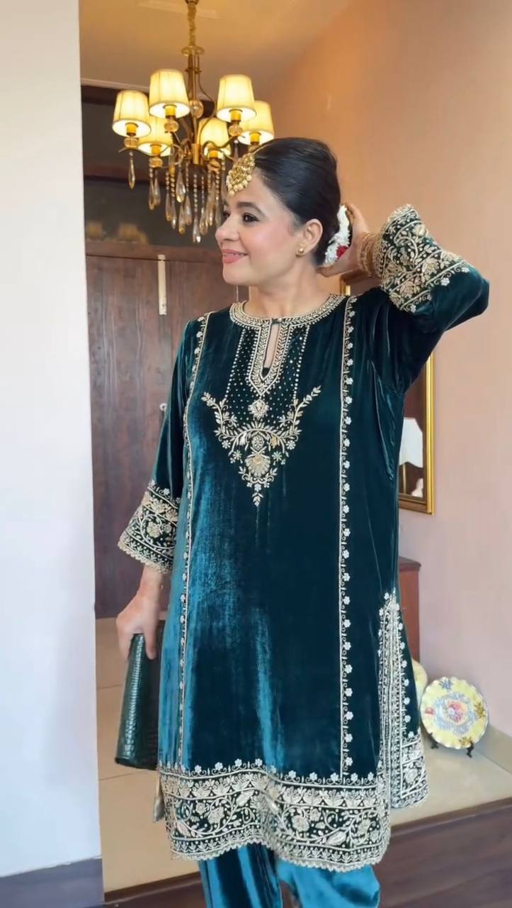 Elira Teal Radiance Royal Embroidered Suit
