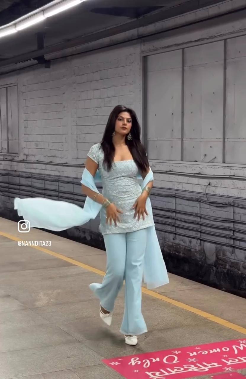 Zara Sparkle Sequence Kurti–Plazzo Set