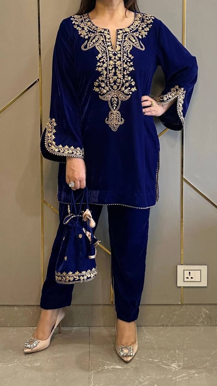Mehira Opulent Velvet Embroidered Kurti Suit Set