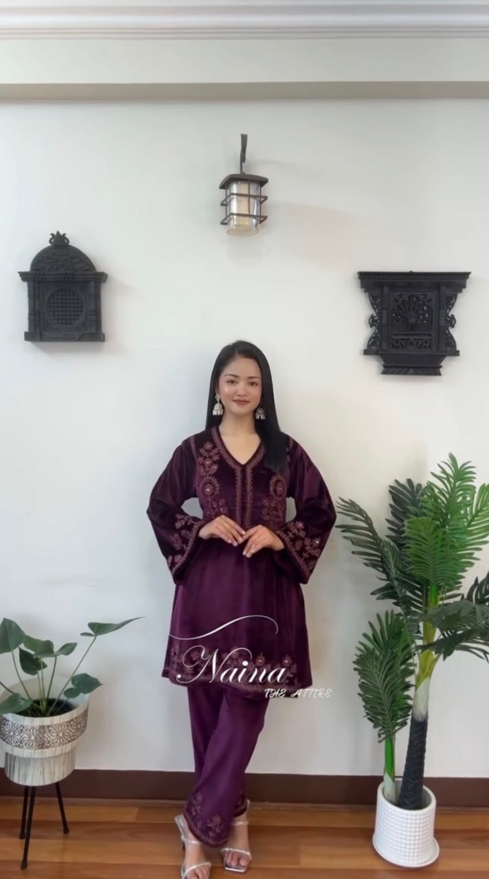 Naina Premium Viscos Velvet Embroidered Co-ord Set