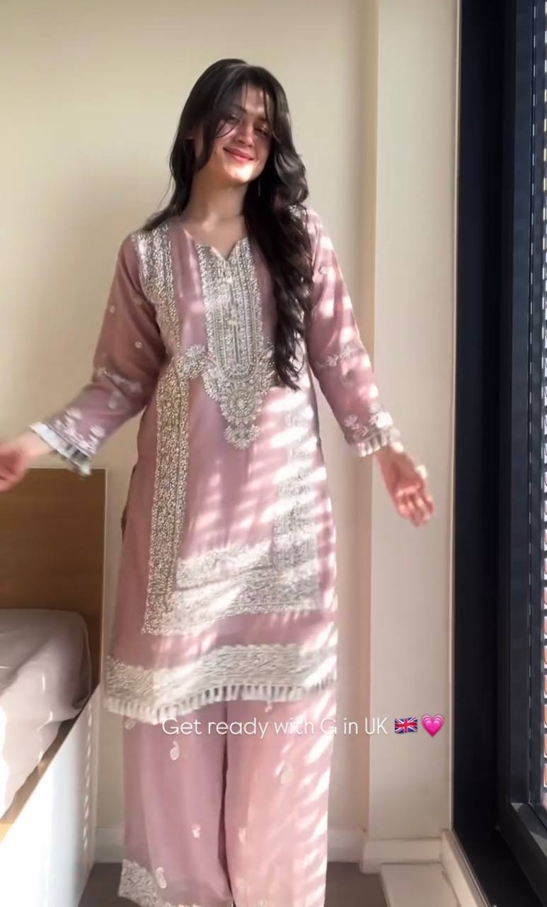 Mayra Dusty Pink Embroidery Sequins Plazzo Set