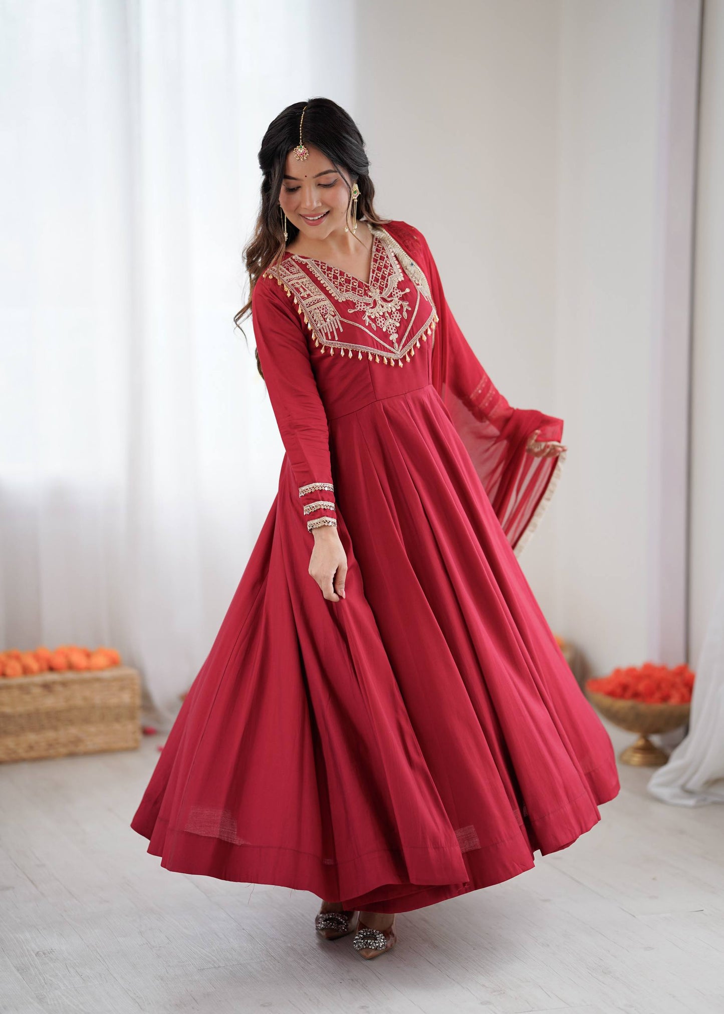Kashika Red Codding Work Anarkali Set