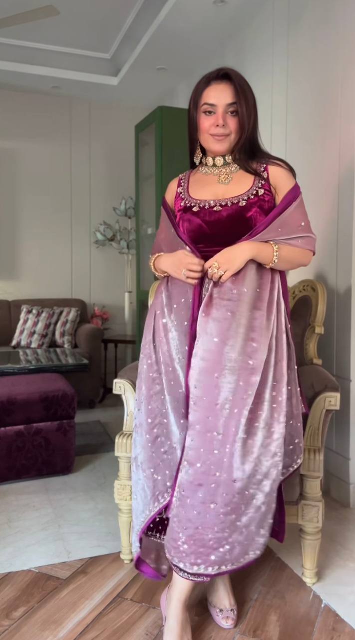 Nazakat Designer Party Wear Heavy Viscose Velvet Suit Set
