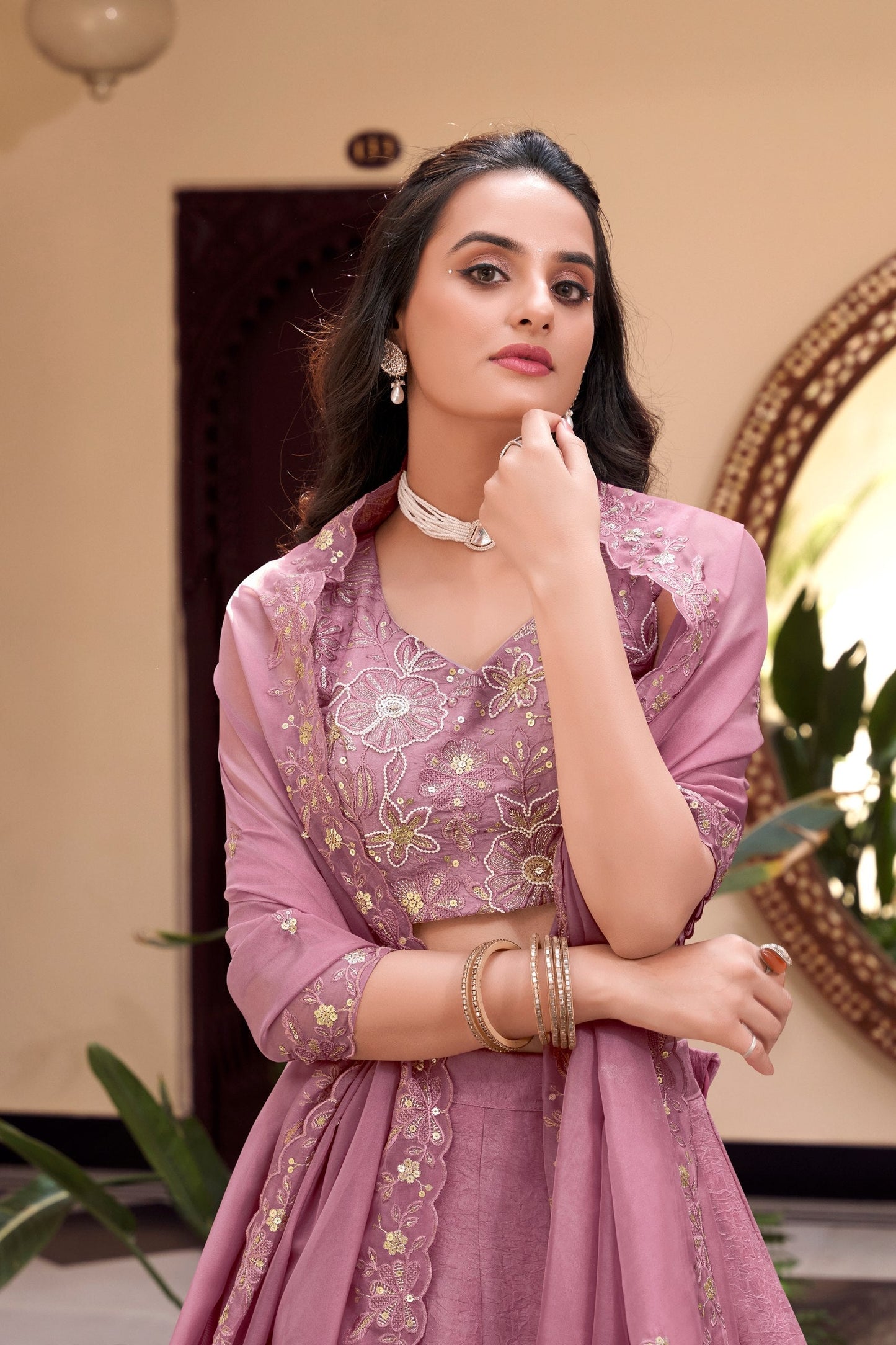 Sakina Serenity Minimal Mauve Embroidered Lehenga Choli