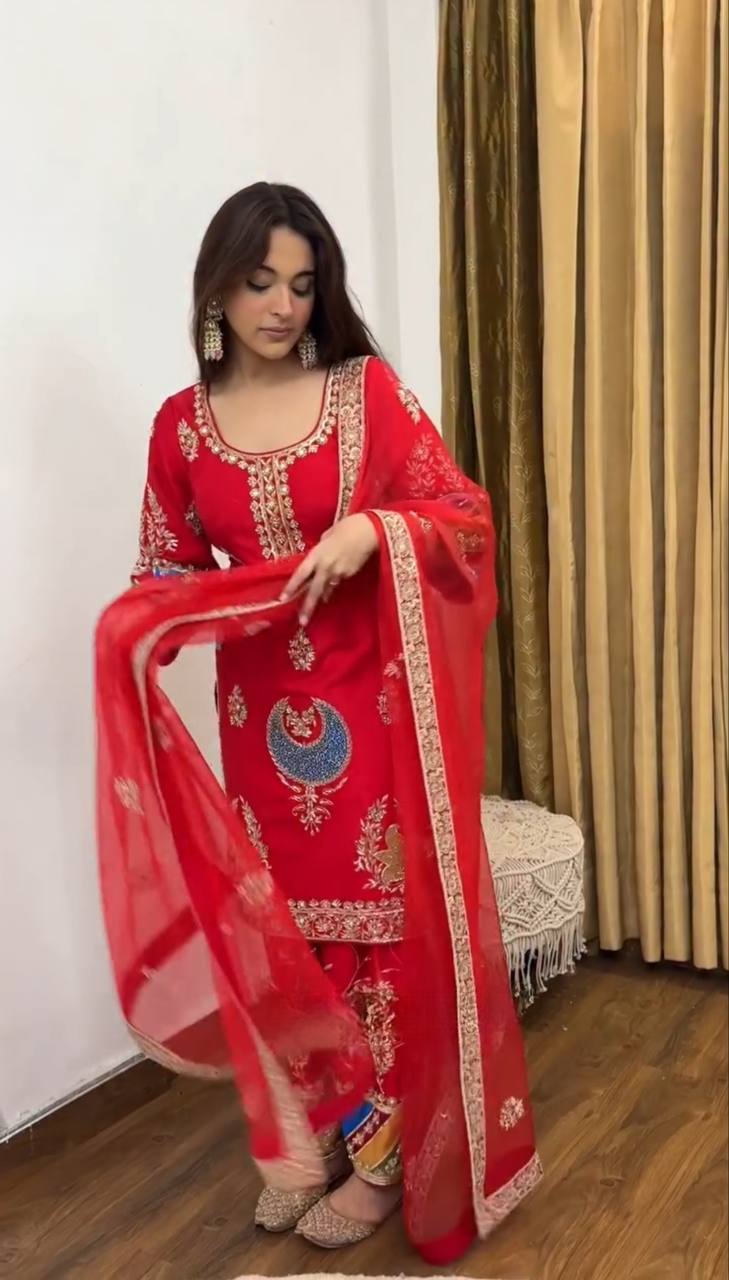 Scarlet Royalty Handcrafted Embroidered Punjabi Suit Set