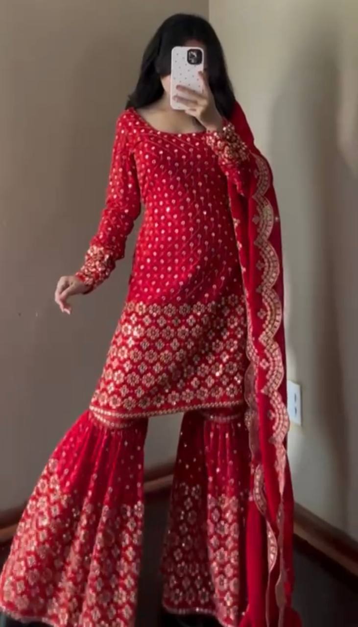 Red Radiance Ethnic Sharara Set