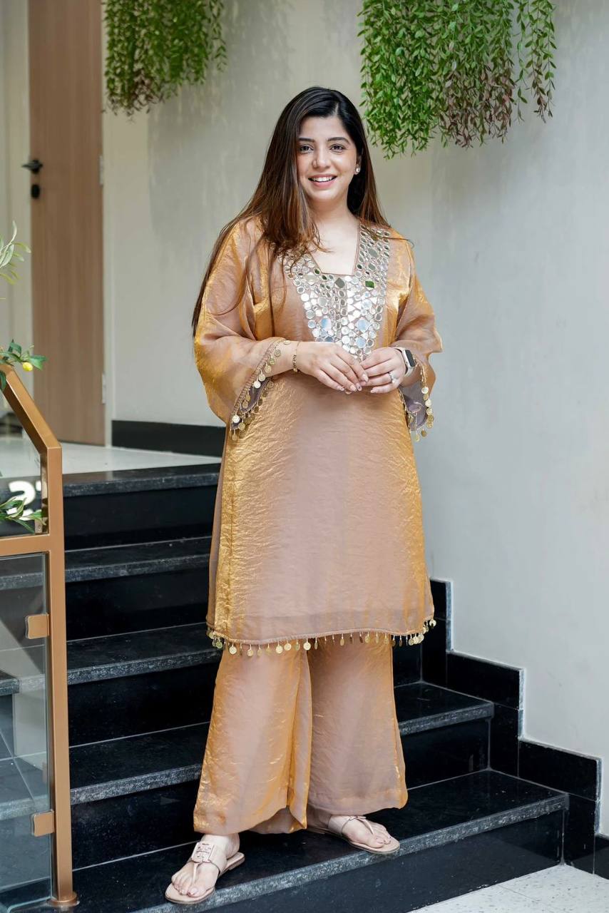 Golden Mirage Mirror Work Kurta Set