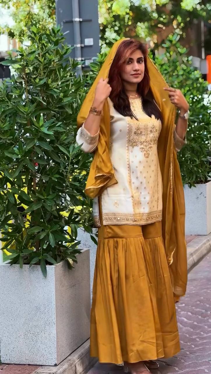 Golden Mustard Sharara Set Where Tradition Meets Effortless Elegance