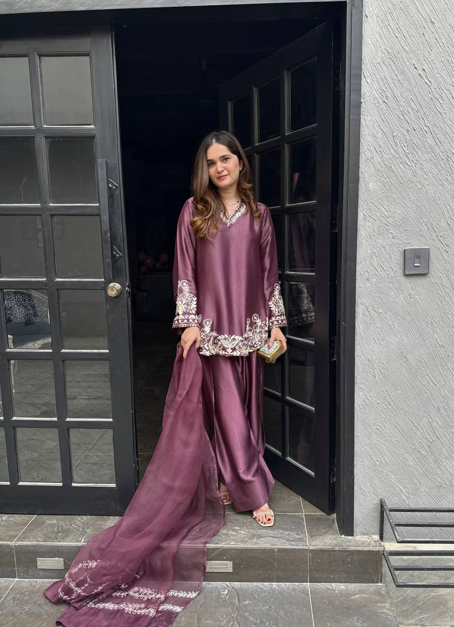 Royal Plum Embroidered Silk Set