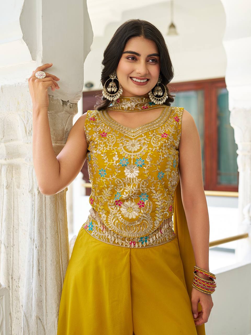 Haldi With Mahendi Modern Divas Palazzo Suit