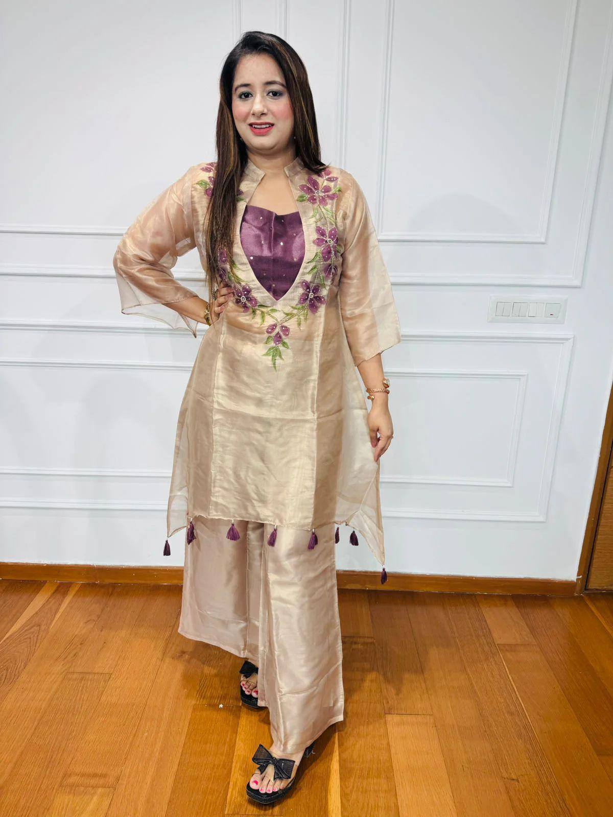 Dreamy Organza Thread Embroidered Kurti Set