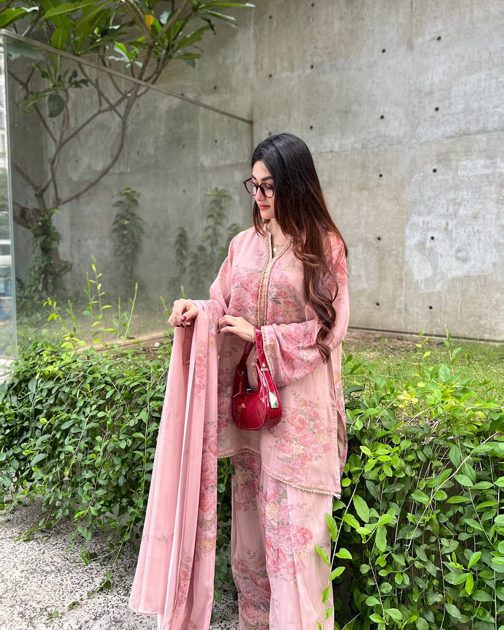 Blush Bloom Soft Muslin with Digital Rose Print Farshi Set