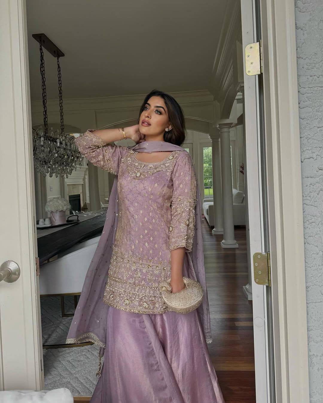 Naira Soft Lavender Embellished Plazoo Suit