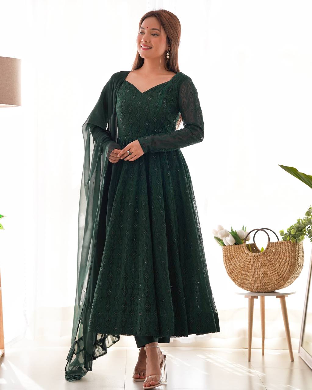 Deep Forest Green Embroidered Anarkali Suit