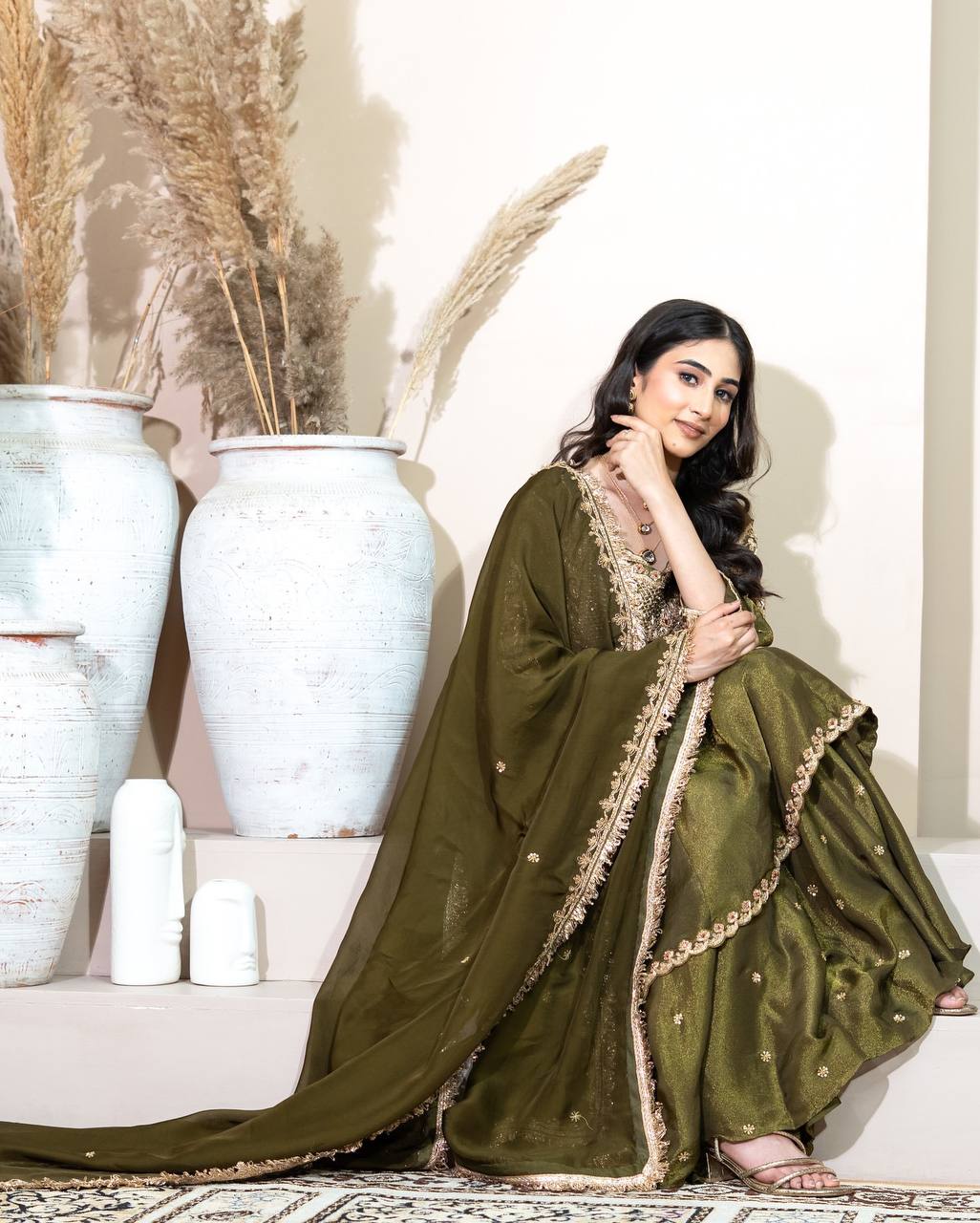 Kasturi Simar Silk French Crep Kali Cutting Sharara