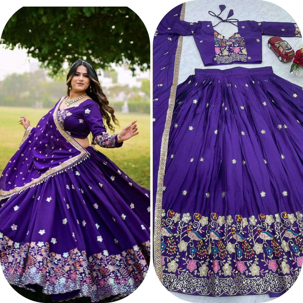Kalki purple Designer Pure Chinon Lahenga