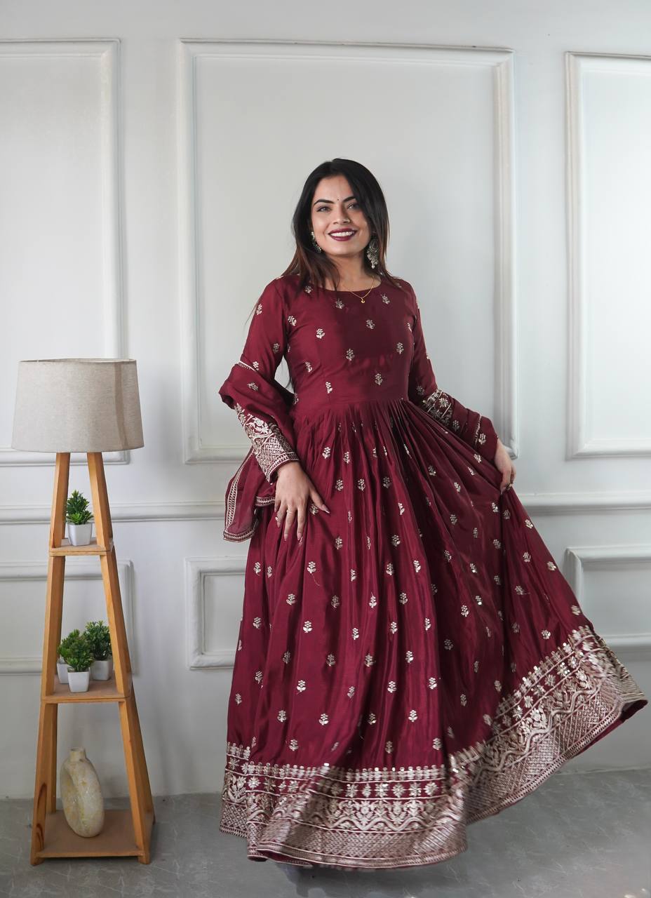 Mehr-e-Gul Traditional Maroon Gown