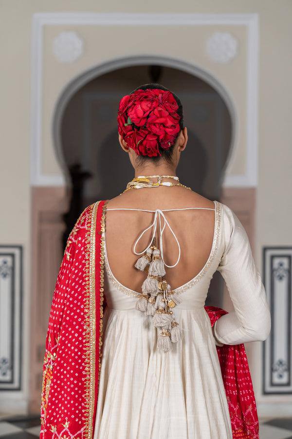 Bandhani Grandeur Off-White Classic Anarkali