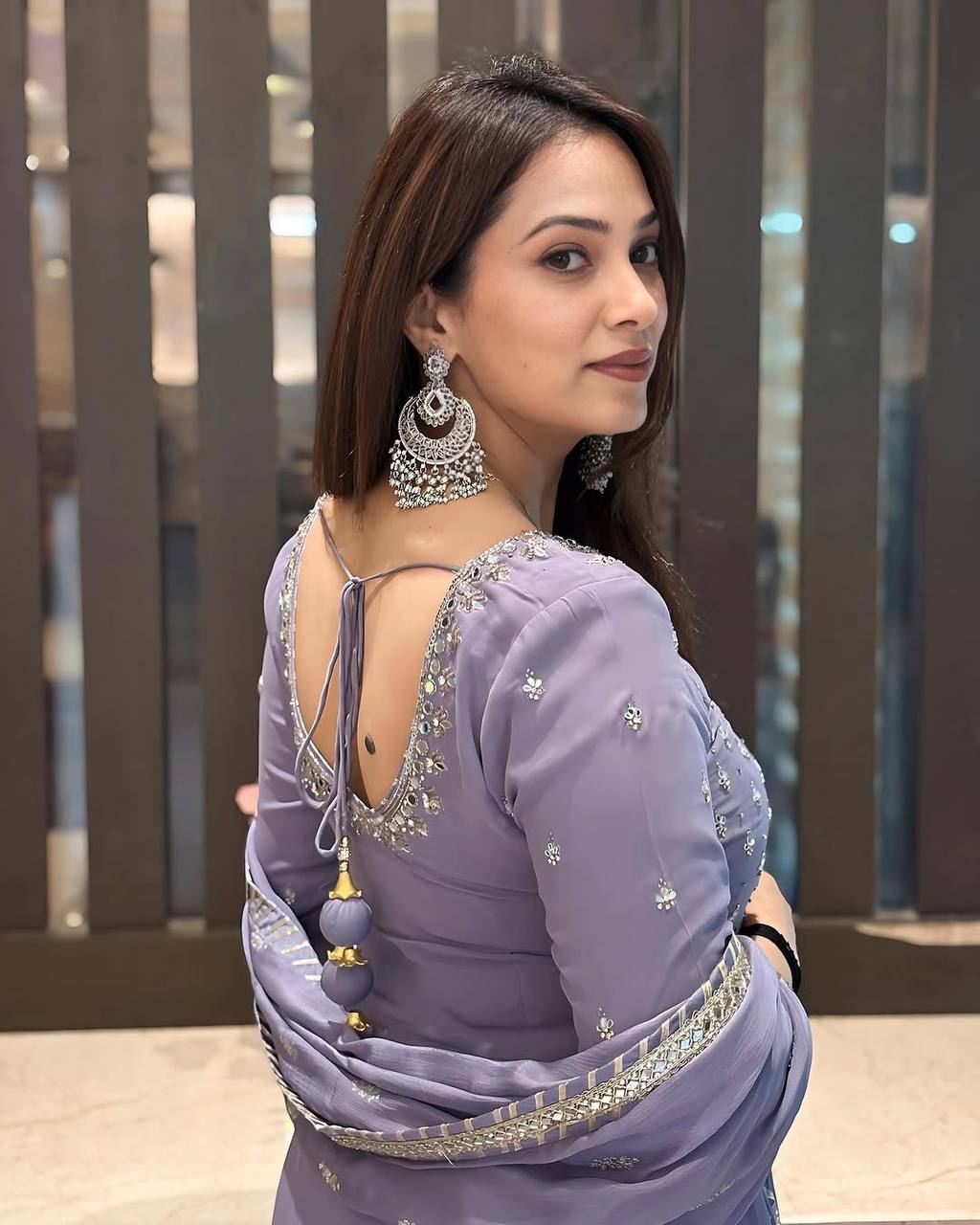 Lavender Heavy Fuax Georgette Sharara Suit