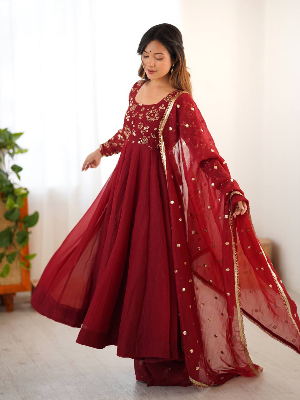 Ridhima Crimson Wine Traditional Embroidered Anarkali