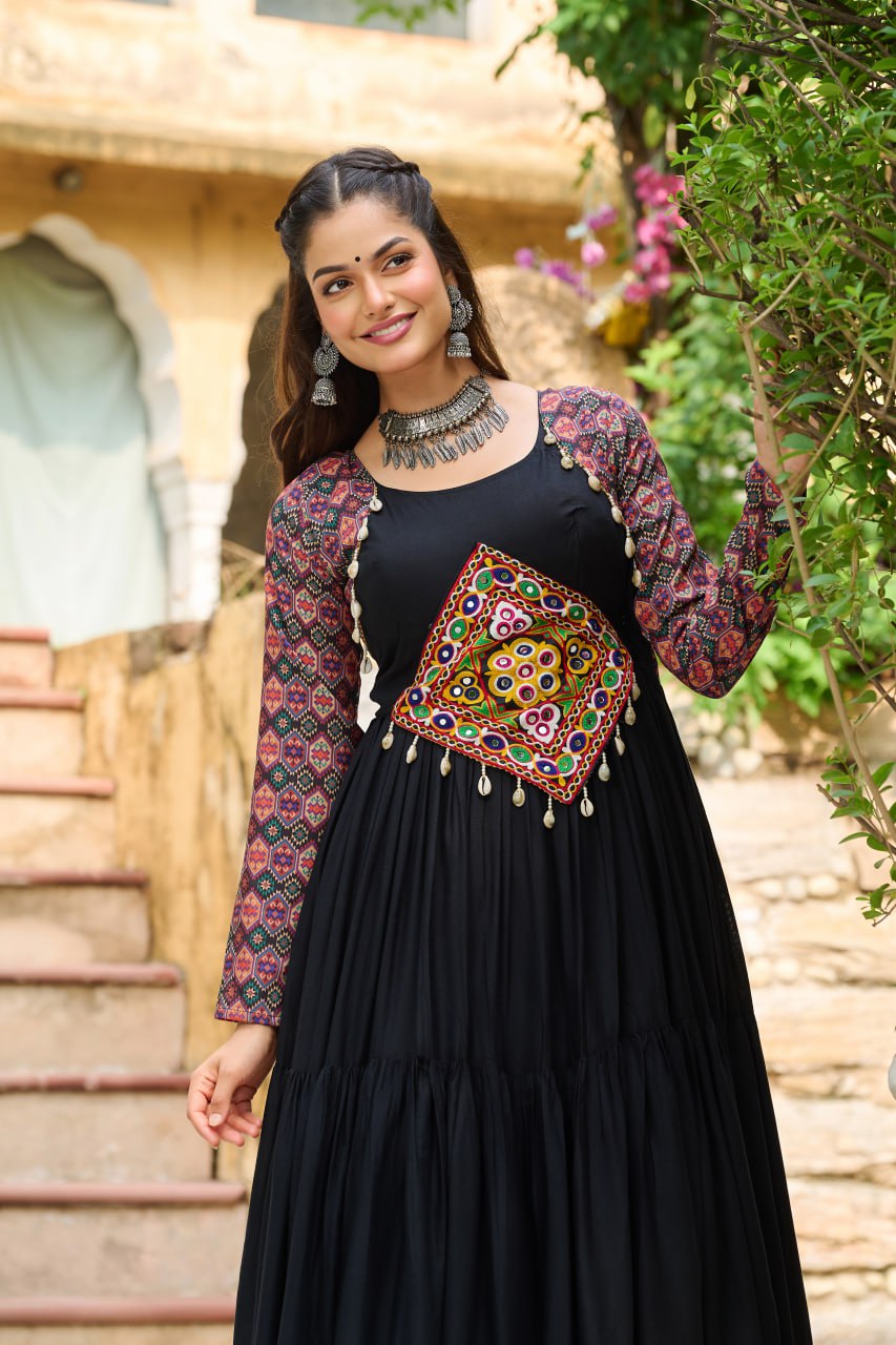 Bold & Beautiful Reyon With Cotton Print Work Gown
