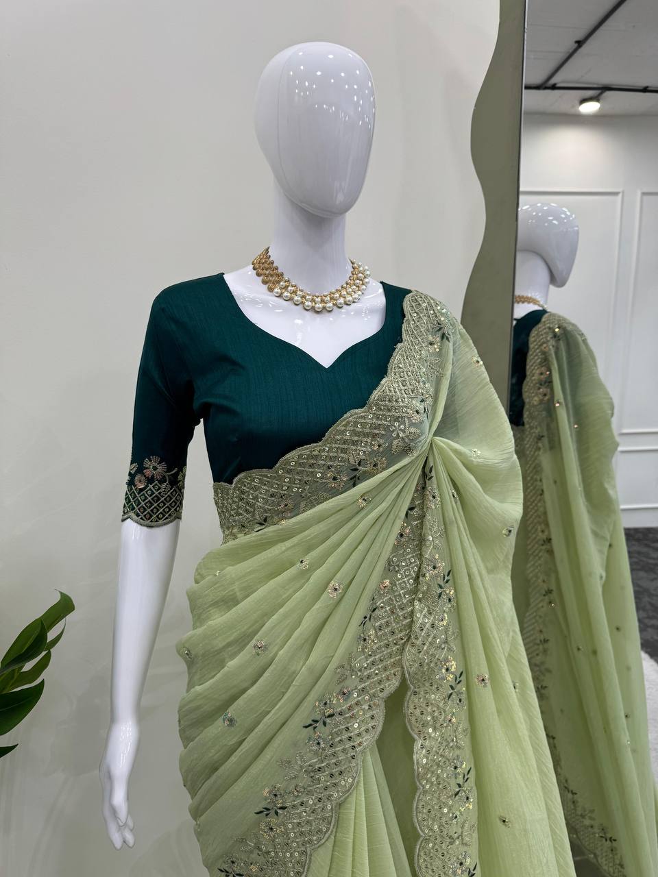 The Sophistication of Crunchy Silk Green Saree