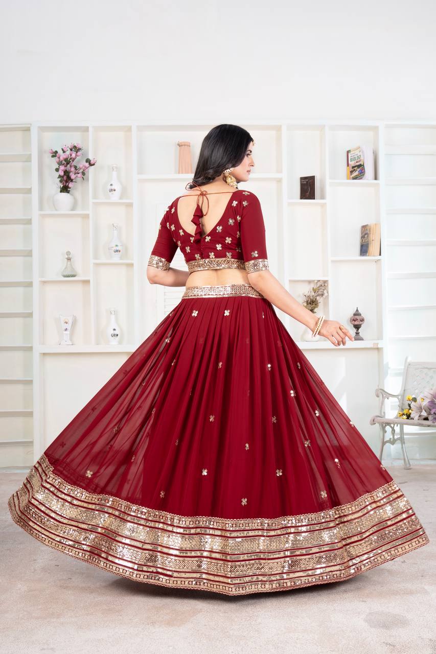 Grishma Red Faux Georgeet Lehenga Choli