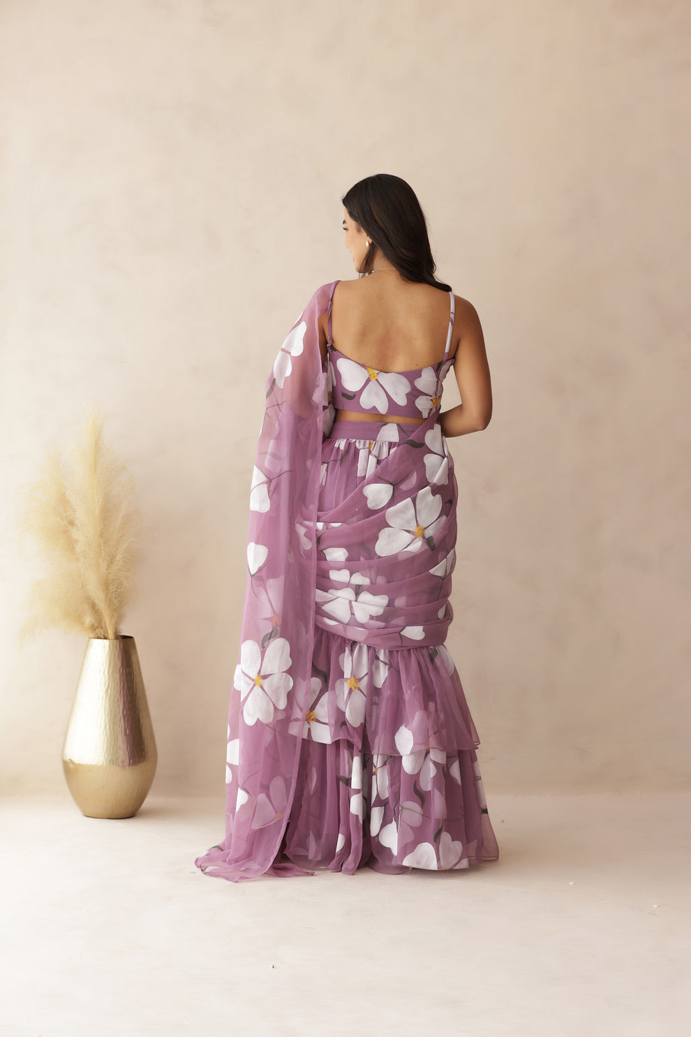 Mauve Pre-Draped Saree