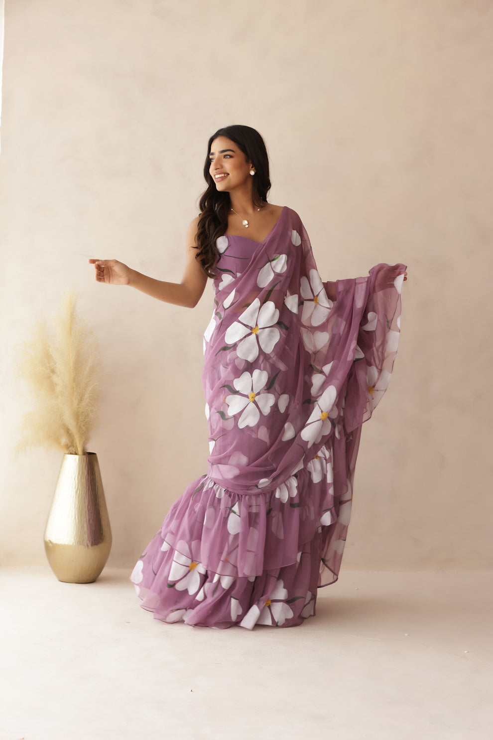 Mauve Pre-Draped Saree