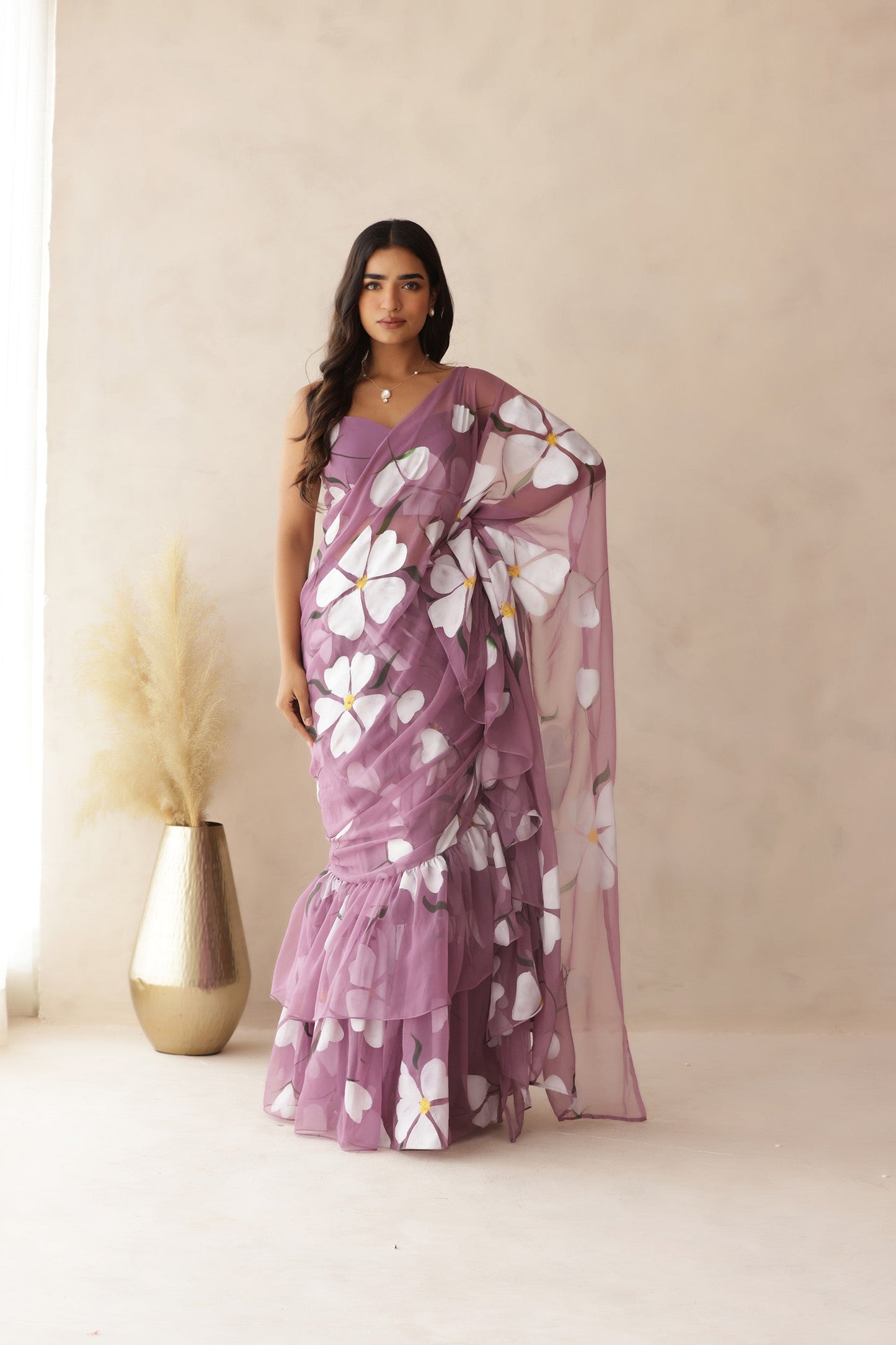 Mauve Pre-Draped Saree