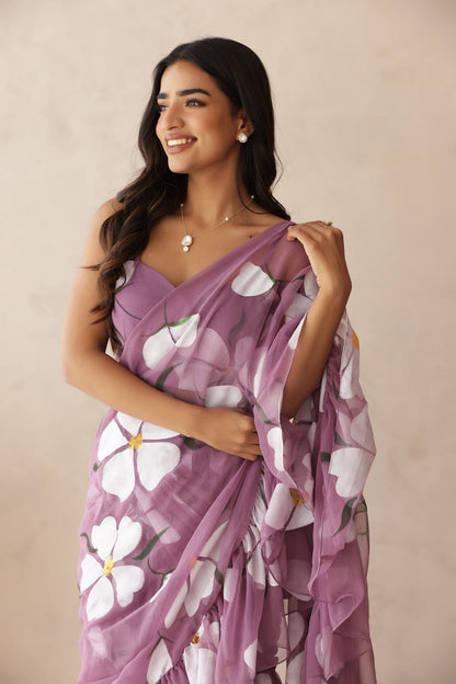 Mauve Pre-Draped Saree