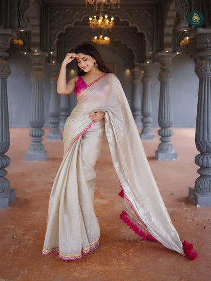 Sea Pearl Mul Mul Tissue Saree