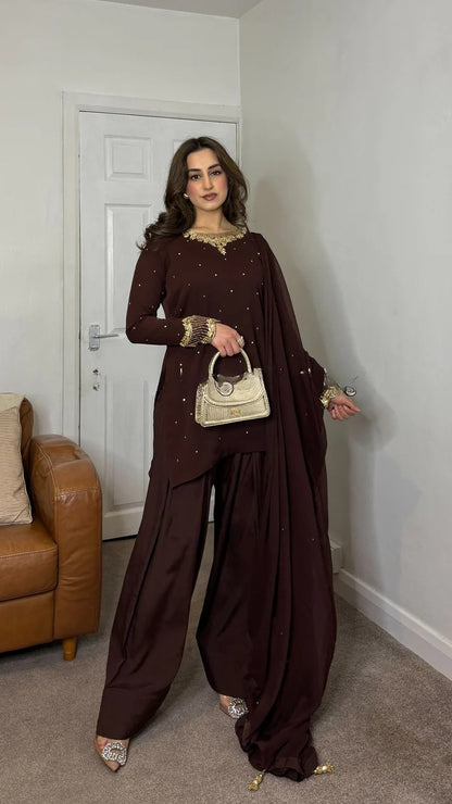 Raha Luxury 3 Piece Heavy Designer Party Wear Look Farshi Shalwar