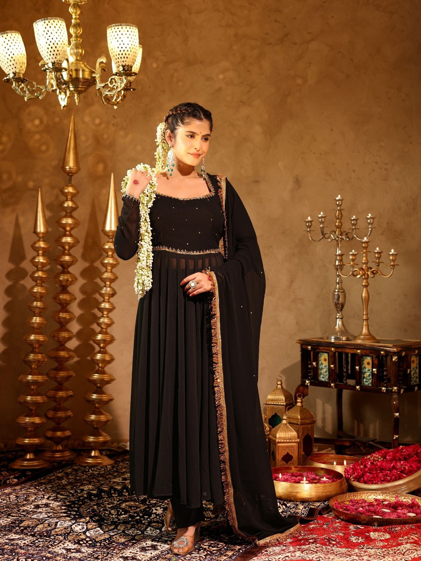 Shahzaadi Black Hand Embroidered Anarkali Suit Set