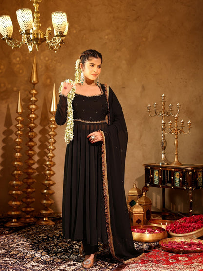 Shahzaadi Black Hand Embroidered Anarkali Suit Set