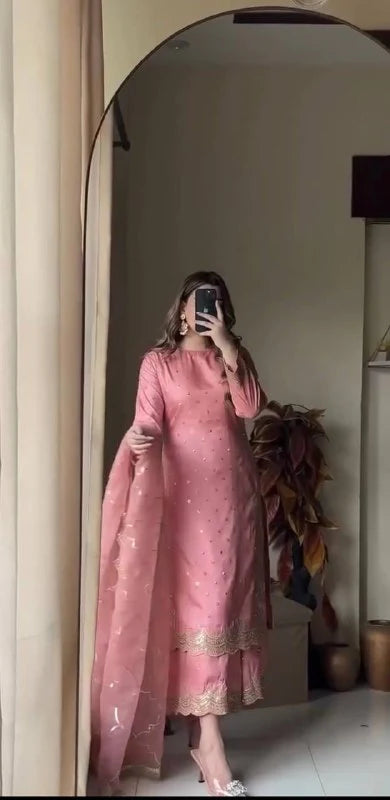 Sanaya Most Beautiful Blush Bloom Handcrafted Suit Set