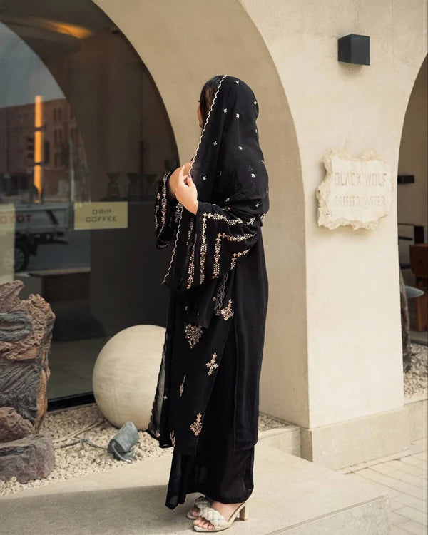 Noor Zara Heavy Faux Georgette Black Suit Set