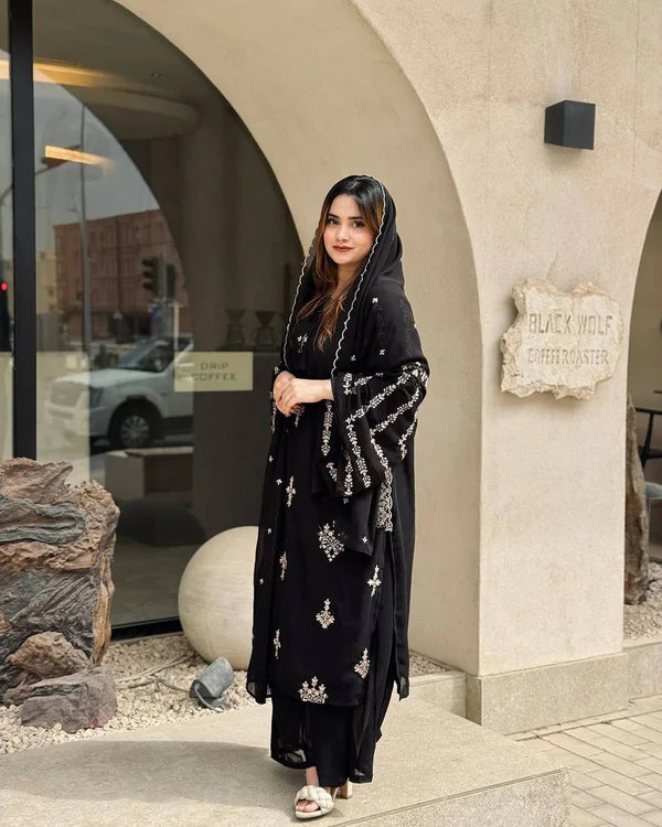 Noor Zara Heavy Faux Georgette Black Suit Set