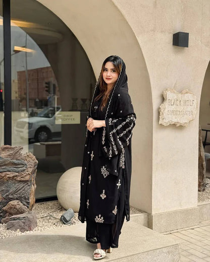 Noor Zara Heavy Faux Georgette Black Suit Set